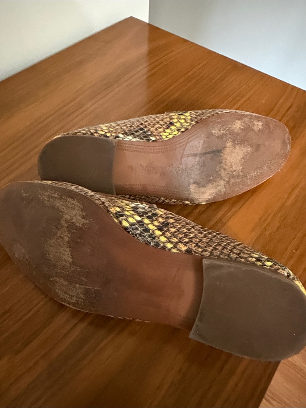 Sam Edelman Yellow Snake-Print Loafers with Brown Trim - Picture 3 of 3